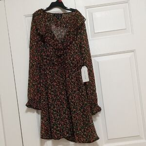 Brown and Black Ruffled Long Sleeve‎ Sundress